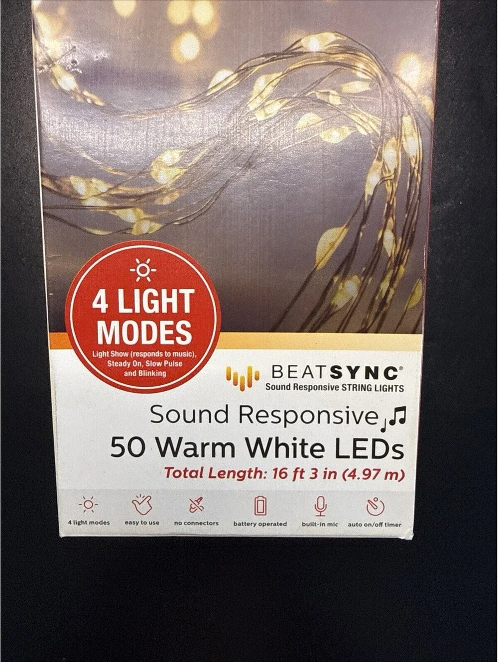 Beatsync 50 Warm White LED Sound Activated Mini Lights Sync to Your Music NEW